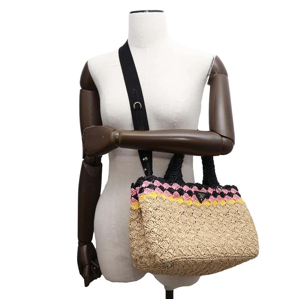 Prada Canapa Raffia Handbag Shoulder Bag Black - Picture 4 of 12